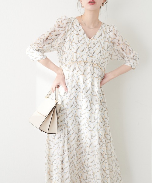 natural couture（ナチュラルクチュール）の「ウエスト調節レースアップレディワンピース（ワンピース・レディース・アイボリー/ブラック/ドット/ミント・FREE）」の2枚目の写真