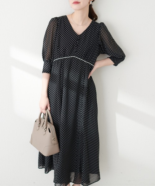 natural couture（ナチュラルクチュール）の「ウエスト調節レースアップレディワンピース（ワンピース・レディース・アイボリー/ブラック/ドット/ミント・FREE）」の21枚目の写真