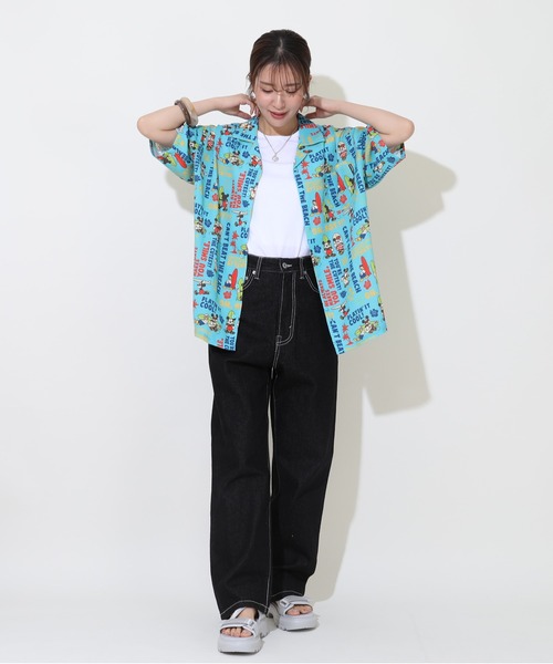 Disney(ディズニー)の「親子お揃い ディズニー 総柄リゾートシャツ 9495A(ボトムス別売)(シャツ/ブラウス・レディース・ライトグリーン系1/ブラック・S/M/L/XL)」の6枚目の写真
