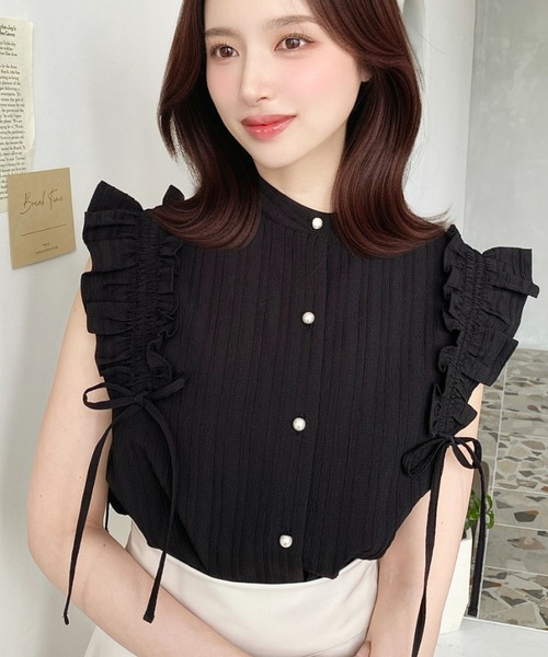 ブラウス シャツ 「L〜5L 大きいサイズ」ドビーストライプフリルカラーブラウス 半袖 春夏 レディース fleur by mint breeze ブラウス シャツ 「L〜5L 大きいサイズ