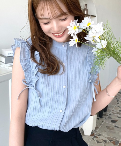 ニコニコ｜bibiy ストライプ フリル Tシャツ TOPS｜Bibiy.