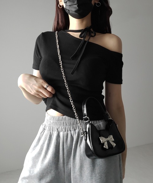 me+em select(ミームセレクト)の「※※【 2color 】バックルリボンミニショルダーチェーンバッグ / buckle ribbon mini shoulder chain bag(ショルダーバッグ・レディース・ブラック/シルバー・FREE)」の17枚目の写真