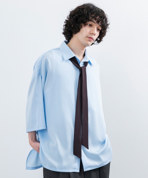 JUNRED（ジュンレッド）の「ボウタイオーバーサイズシャツ（シャツ/ブラウス・メンズ・サックスブルー/ライトグレー/ホワイト・L/M/S）」の3枚目の写真