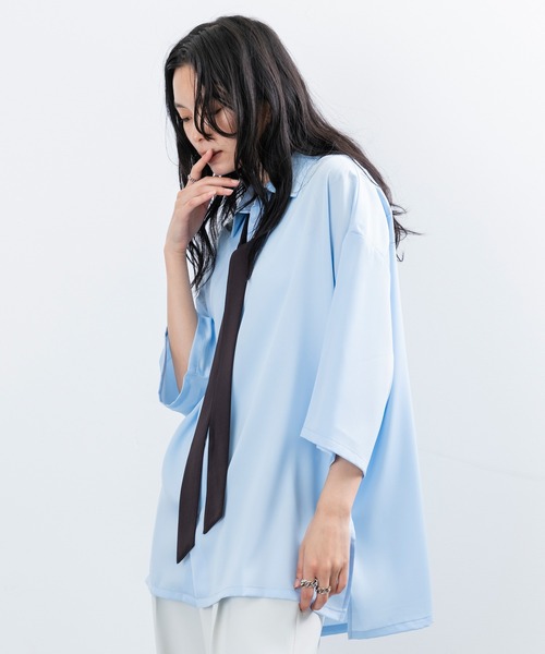 JUNRED（ジュンレッド）の「ボウタイオーバーサイズシャツ（シャツ/ブラウス・メンズ・サックスブルー/ライトグレー/ホワイト・L/M/S）」の22枚目の写真