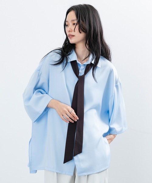 JUNRED（ジュンレッド）の「ボウタイオーバーサイズシャツ（シャツ/ブラウス・メンズ・サックスブルー/ライトグレー/ホワイト・L/M/S）」の21枚目の写真