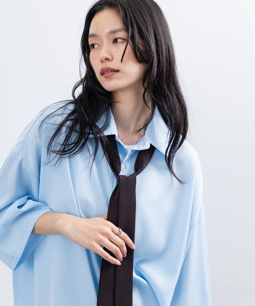 JUNRED（ジュンレッド）の「ボウタイオーバーサイズシャツ（シャツ/ブラウス・メンズ・サックスブルー/ライトグレー/ホワイト・L/M/S）」の20枚目の写真