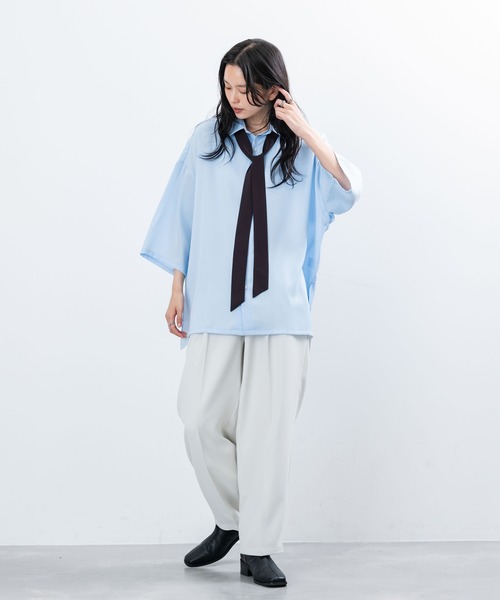 JUNRED（ジュンレッド）の「ボウタイオーバーサイズシャツ（シャツ/ブラウス・メンズ・サックスブルー/ライトグレー/ホワイト・L/M/S）」の15枚目の写真