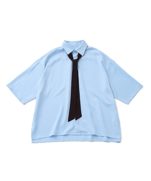 JUNRED（ジュンレッド）の「ボウタイオーバーサイズシャツ（シャツ/ブラウス・メンズ・サックスブルー/ライトグレー/ホワイト・L/M/S）」の12枚目の写真