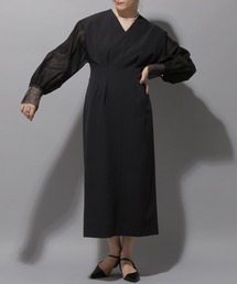 【結婚式/オケージョン】シアースリーブタックワンピース 113244