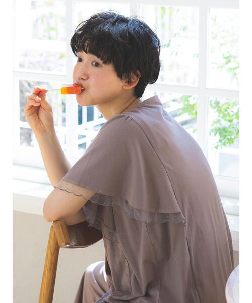 Et grenier by Samansa Mos2(エグルニエバイサマンサモスモス)の「【接触冷感/UVカット】インナーカップ付袖フリルTシャツ(ルームウェア/パジャマ・レディース・ミント/サックスブルー/ブラウン・F)」の1枚目の写真