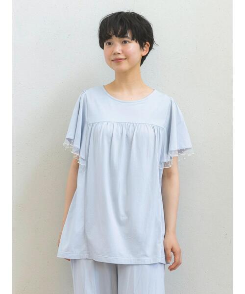 Et grenier by Samansa Mos2(エグルニエバイサマンサモスモス)の「【接触冷感/UVカット】インナーカップ付袖フリルTシャツ(ルームウェア/パジャマ・レディース・ミント/サックスブルー/ブラウン・F)」の3枚目の写真