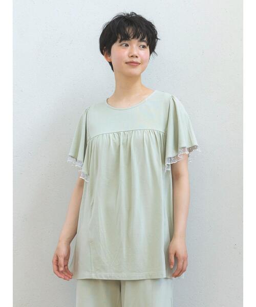 Et grenier by Samansa Mos2(エグルニエバイサマンサモスモス)の「【接触冷感/UVカット】インナーカップ付袖フリルTシャツ(ルームウェア/パジャマ・レディース・ミント/サックスブルー/ブラウン・F)」の2枚目の写真