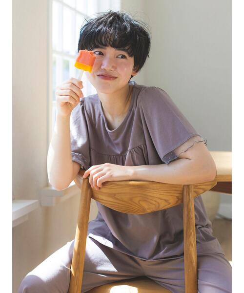 Et grenier by Samansa Mos2(エグルニエバイサマンサモスモス)の「【接触冷感/UVカット】インナーカップ付袖フリルTシャツ(ルームウェア/パジャマ・レディース・ミント/サックスブルー/ブラウン・F)」の5枚目の写真
