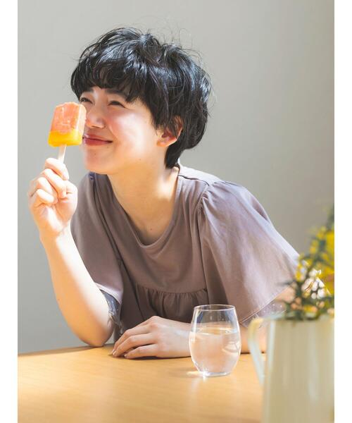 Et grenier by Samansa Mos2(エグルニエバイサマンサモスモス)の「【接触冷感/UVカット】インナーカップ付袖フリルTシャツ(ルームウェア/パジャマ・レディース・ミント/サックスブルー/ブラウン・F)」の6枚目の写真
