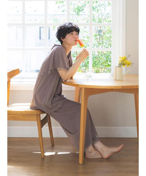 Et grenier by Samansa Mos2(エグルニエバイサマンサモスモス)の「【接触冷感/UVカット】インナーカップ付袖フリルTシャツ(ルームウェア/パジャマ・レディース・ミント/サックスブルー/ブラウン・F)」の7枚目の写真