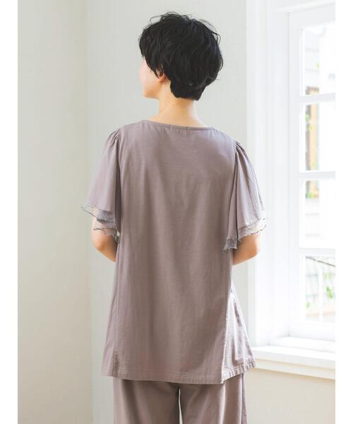 Et grenier by Samansa Mos2(エグルニエバイサマンサモスモス)の「【接触冷感/UVカット】インナーカップ付袖フリルTシャツ(ルームウェア/パジャマ・レディース・ミント/サックスブルー/ブラウン・F)」の10枚目の写真