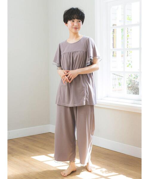 Et grenier by Samansa Mos2(エグルニエバイサマンサモスモス)の「【接触冷感/UVカット】インナーカップ付袖フリルTシャツ(ルームウェア/パジャマ・レディース・ミント/サックスブルー/ブラウン・F)」の11枚目の写真