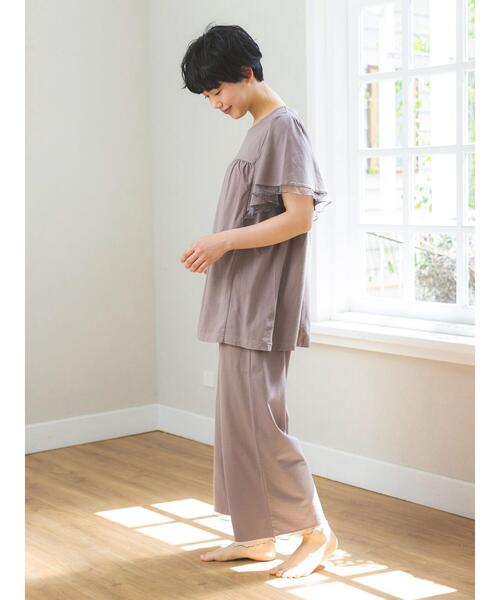 Et grenier by Samansa Mos2(エグルニエバイサマンサモスモス)の「【接触冷感/UVカット】インナーカップ付袖フリルTシャツ(ルームウェア/パジャマ・レディース・ミント/サックスブルー/ブラウン・F)」の12枚目の写真