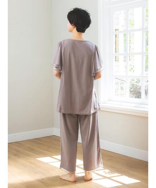 Et grenier by Samansa Mos2(エグルニエバイサマンサモスモス)の「【接触冷感/UVカット】インナーカップ付袖フリルTシャツ(ルームウェア/パジャマ・レディース・ミント/サックスブルー/ブラウン・F)」の13枚目の写真