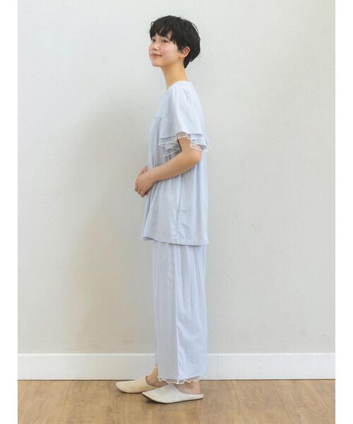 Et grenier by Samansa Mos2(エグルニエバイサマンサモスモス)の「【接触冷感/UVカット】インナーカップ付袖フリルTシャツ(ルームウェア/パジャマ・レディース・ミント/サックスブルー/ブラウン・F)」の18枚目の写真