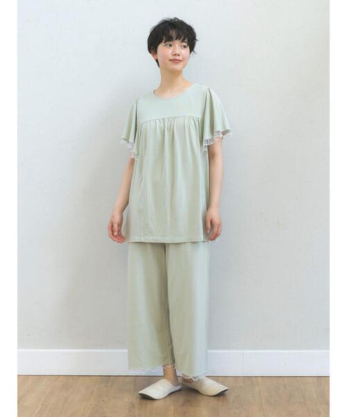 Et grenier by Samansa Mos2(エグルニエバイサマンサモスモス)の「【接触冷感/UVカット】インナーカップ付袖フリルTシャツ(ルームウェア/パジャマ・レディース・ミント/サックスブルー/ブラウン・F)」の22枚目の写真
