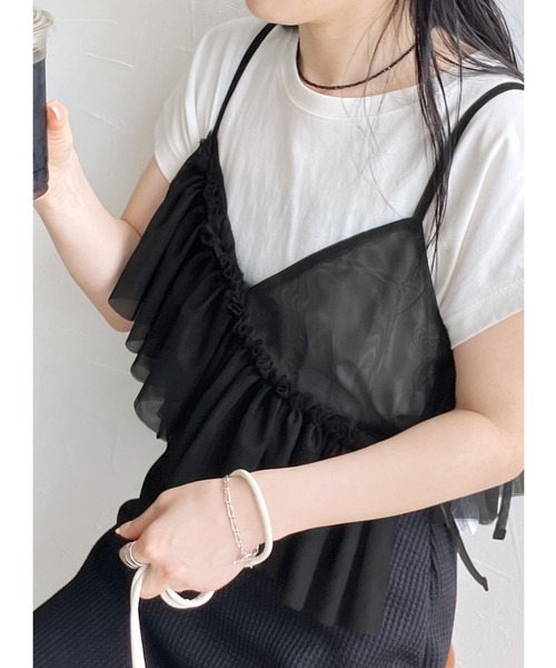 reca（レカ）の「チュールアシメフリルビスチェ（キャミソール・レディース・アイボリー/ブラック・M）」の2枚目の写真