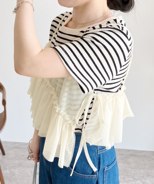 reca（レカ）の「チュールアシメフリルビスチェ（キャミソール・レディース・アイボリー/ブラック・M）」の14枚目の写真