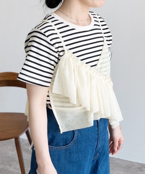 reca（レカ）の「チュールアシメフリルビスチェ（キャミソール・レディース・アイボリー/ブラック・M）」の15枚目の写真