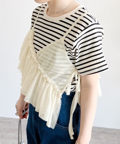 reca（レカ）の「チュールアシメフリルビスチェ（キャミソール・レディース・アイボリー/ブラック・M）」の16枚目の写真