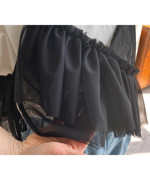 reca（レカ）の「チュールアシメフリルビスチェ（キャミソール・レディース・アイボリー/ブラック・M）」の4枚目の写真