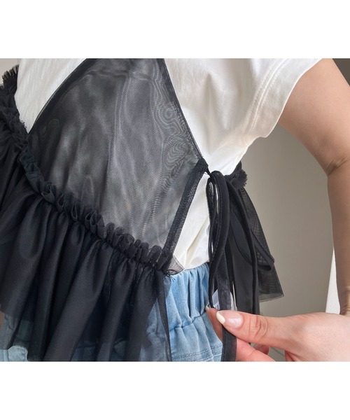 reca（レカ）の「チュールアシメフリルビスチェ（キャミソール・レディース・アイボリー/ブラック・M）」の5枚目の写真