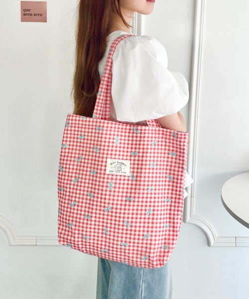 すぐ届く!LOEWE フォント トート ミニ ギンガムチェック セール】リボンギンガムチェックトートバッグ(トートバッグ