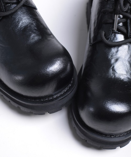 セール】【shoes365】ラウンドトゥ厚底ウォッシュレザーシューズ