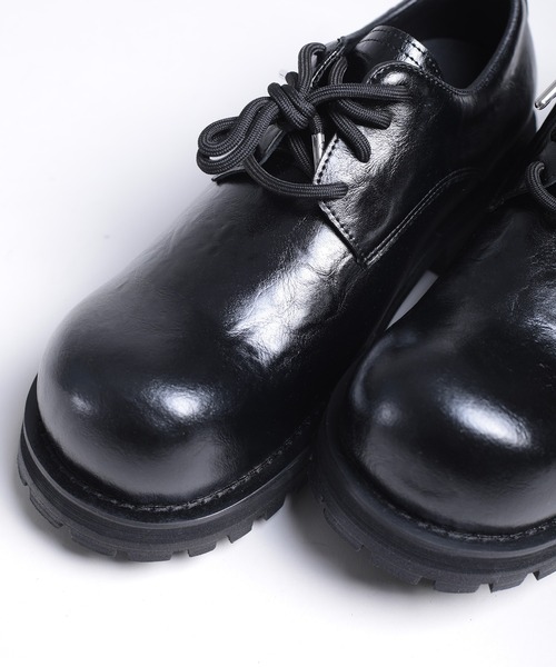セール】【shoes365】ラウンドトゥ厚底ウォッシュレザーシューズ