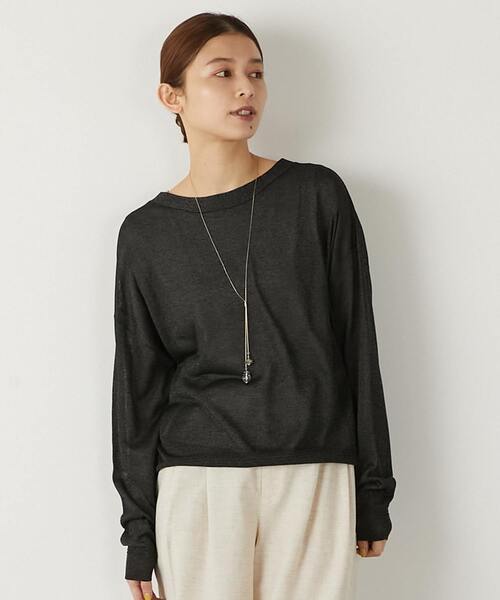 MELROSE claire(メルローズ クレール)の「【ハイゲージさりげなく上品なラメシアー天竺Vカーデ&クルーネック2WAYニット】(カーディガン/ボレロ・レディース・グレー/ブラック/ホワイト/イエロー・FREE)」の2枚目の写真