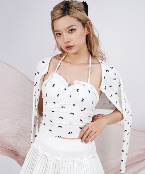 titty&Co. PETIT(ティティアンドコープティ)の「リボンプリントセットトップス(キャミソール・レディース・グレー/ホワイト・FREE)」の9枚目の写真