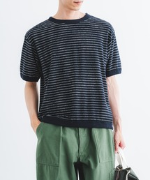 quadro（クオドロ）の「ボーダーブロックニット半袖クルーネックプルオーバー（Tシャツ/カットソー・メンズ）」