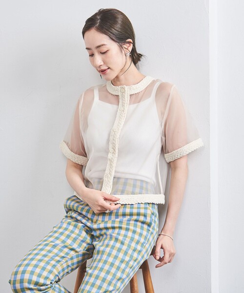 UNITED ARROWS(ユナイテッドアローズ)の「オーガンジー 2WAY ブラウス(ニット/セーター・レディース・ブラック/ライトブルー/ナチュラル・FREE)」の2枚目の写真