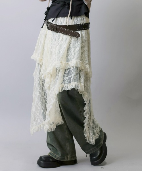 SPINNS（スピンズ）の「デニムと合わせて可愛い♪ イレヘムレースロングスカート（スカート・レディース・ホワイト/ブラック/アイボリー・ONESIZE）」の10枚目の写真