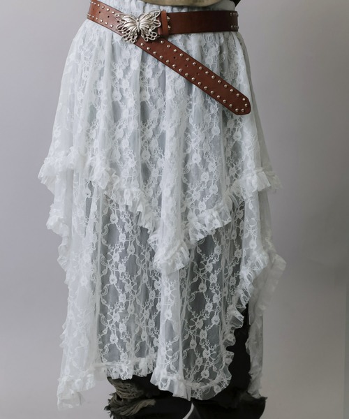 SPINNS（スピンズ）の「デニムと合わせて可愛い♪ イレヘムレースロングスカート（スカート・レディース・ホワイト/ブラック/アイボリー・ONESIZE）」の8枚目の写真