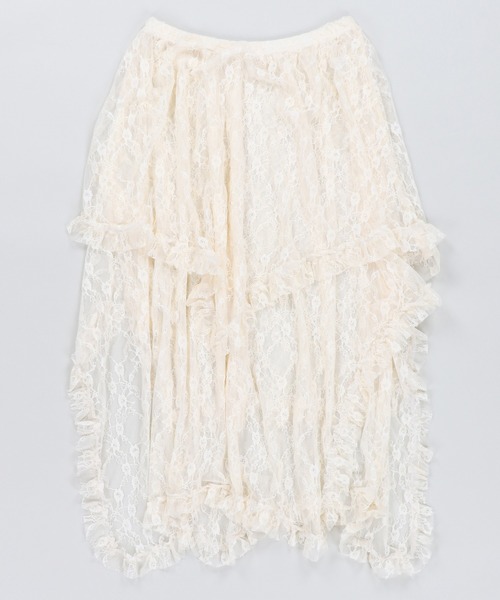 SPINNS（スピンズ）の「デニムと合わせて可愛い♪ イレヘムレースロングスカート（スカート・レディース・ホワイト/ブラック/アイボリー・ONESIZE）」の13枚目の写真