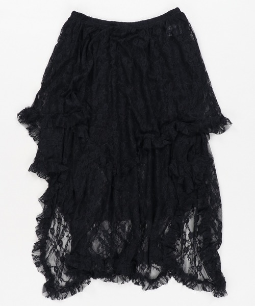 SPINNS（スピンズ）の「デニムと合わせて可愛い♪ イレヘムレースロングスカート（スカート・レディース・ホワイト/ブラック/アイボリー・ONESIZE）」の12枚目の写真