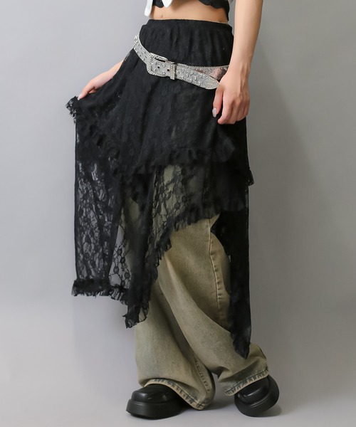 SPINNS（スピンズ）の「デニムと合わせて可愛い♪ イレヘムレースロングスカート（スカート・レディース・ホワイト/ブラック/アイボリー・ONESIZE）」の19枚目の写真
