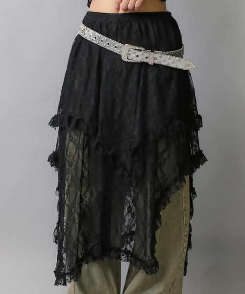 SPINNS（スピンズ）の「デニムと合わせて可愛い♪ イレヘムレースロングスカート（スカート・レディース・ホワイト/ブラック/アイボリー・ONESIZE）」の20枚目の写真