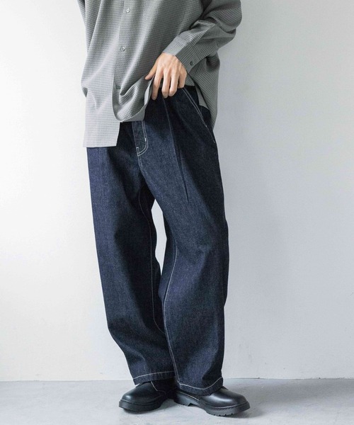 LOWRYS FARM（ローリーズファーム）の「デニムワイドパンツ  131414（デニムパンツ・メンズ・インディゴブルー/ブラック・MEDIUM/LARGE）」の2枚目の写真