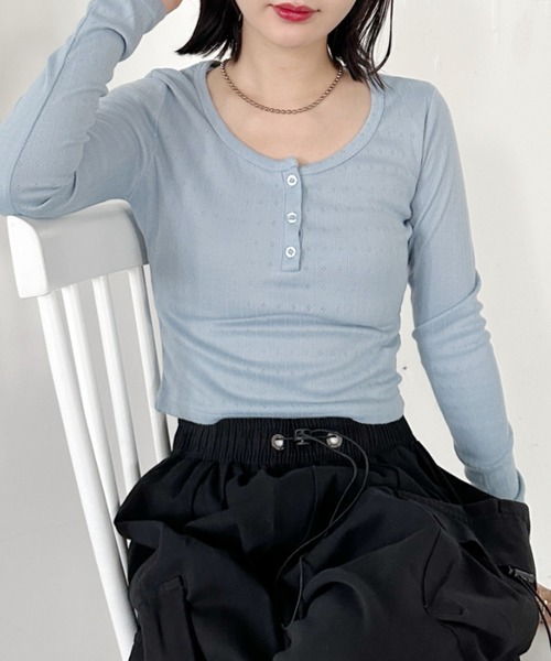 CLEA（クレア）の「プチフラワーコンパクトリブトップス（Tシャツ/カットソー・レディース・ホワイト/アイボリー/ブルー/イエロー・FREE）」の21枚目の写真