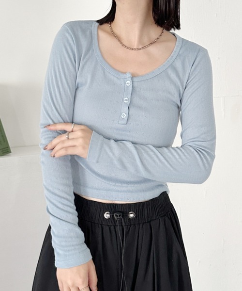 CLEA（クレア）の「プチフラワーコンパクトリブトップス（Tシャツ/カットソー・レディース・ホワイト/アイボリー/ブルー/イエロー・FREE）」の18枚目の写真