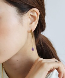 金属アレルギー対応 天然石 淡水パール アメジスト ロングピアス