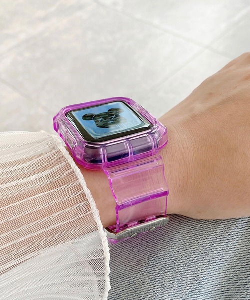 LUON(ルオン)の「LUON/ Apple Watch Band / アップルウォッチ クリアカラー 一体式 バンド(デジタル腕時計・レディース・パープル/イエロー/オレンジ/グリーン/ブルー/ブラック/ピンク/ホワイト・A/B)」の5枚目の写真