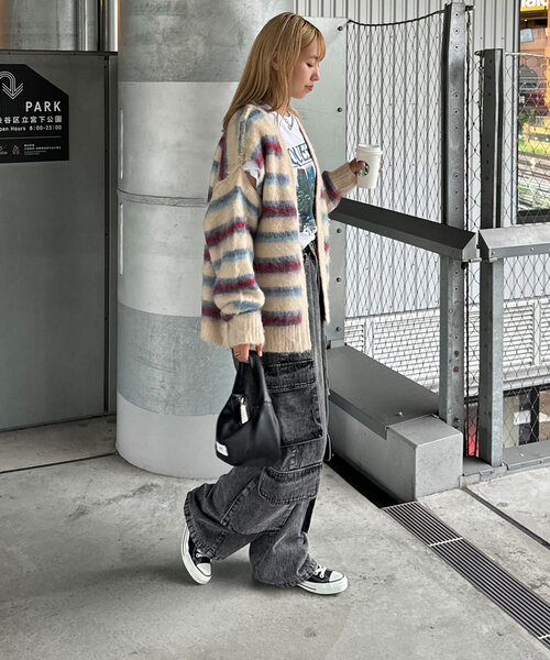 CIAOPANIC（チャオパニック）の「肩スリットボーダーカーディガン（カーディガン/ボレロ・レディース・レッド/ベージュ/オフホワイト/グレー/ブラック・ONE SIZE）」の13枚目の写真